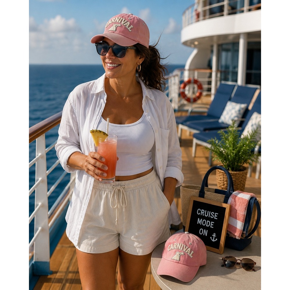 Carnival Cruise Line Pink Chenille Logo Baseball Cap Adjustable Dad Hat Womens
